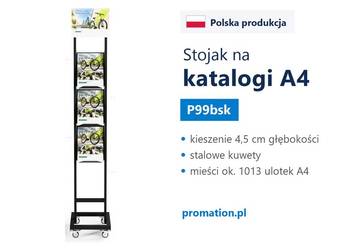Mobilny czarny stojak na katalogi A4 z metalowymi kuwetami do biura