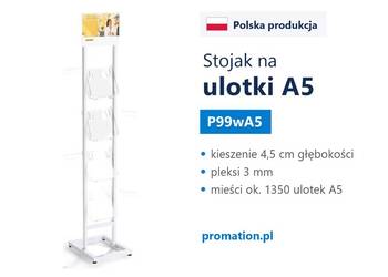 Biały stojak na ulotki A5 z topperem A4 do recepcji medycznej firmy
