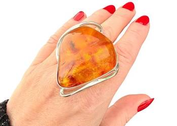 Unikatowy pierścionek regulowany srebro 925 bursztyn bałtycki