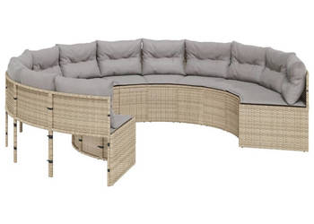 Sofa ogrodowa z poduszkami okrągła beżowy rattan PE WM-3318542