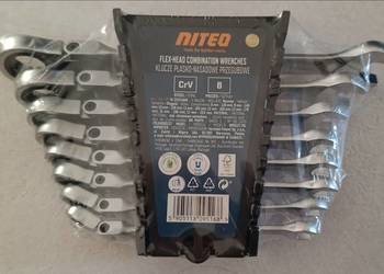 NITEO klucze płasko-nasadowe przegubowe, grzechotka, zestaw 8 sztuk, NOWE