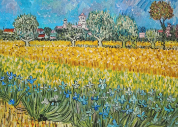 Widok na Arles z irysami na pierwszym planie - van Gogh