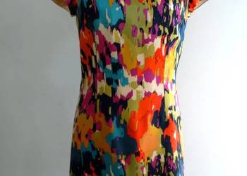 Sukienka Jedwabna 100% Naturalny Jedwab Wyjątkowy Nadruk Wizytowa Imprezowa