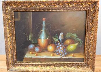 Olej na desce martwa natura w złotej ramie P. Vaines 49/39cm Wyprzedaż