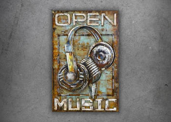 Obraz metalowy dekoracja ścienna 3D LOFT MUZYKA RECORD 60x90 cm