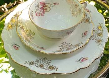 TRIO **BAWARIA Z KORONĄ*szlachetna elegancja*reliefy* złocenia *kwiaty*ecru
