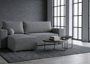 Narożnik z funkcją spania Venezi 240x140 sztruks stalowy pojemnik