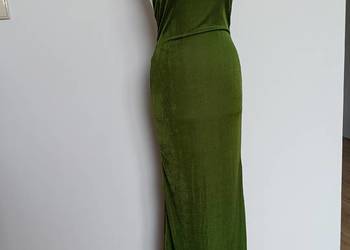 Zielona połyskująca sukienka maxi SHEIN z wiązanym dekoltem i trenem