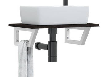 Półka ścienna pod umywalkę stal i lite drewno dębowe WM-3302582