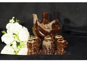 Ceramiczny zestaw karafka i 6 kieliszków vintage PRL