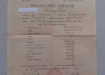 Świadectwo za I półrocze klasy trzeciej, Publiczna Szkoła Powszechna, 1937r