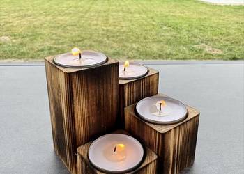 Drewniany świecznik na 4 tealighty - handmade, loft/rustykalny styl