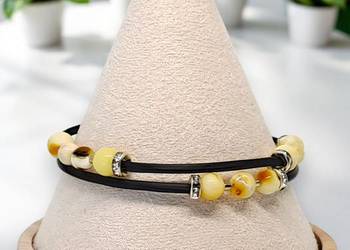 Bransoletka BURSZTYN bałtycki mleczny kredowy, drut pamięciowy #842