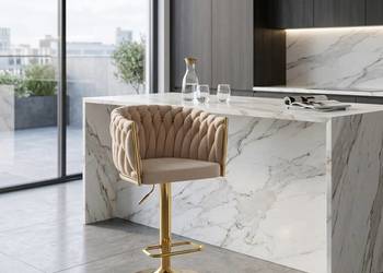 Obrotowy Hoker Tapicerowany Rosa-B Beżowy, Wysyłka 24H, Dostawa 0zł!