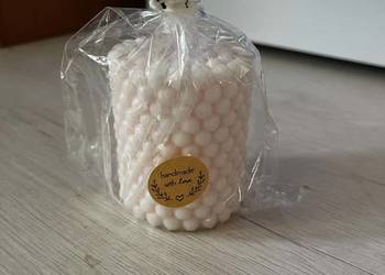 Świeca bąbelkowa walec jasnoróżowa / kremowa Handmade – prezent