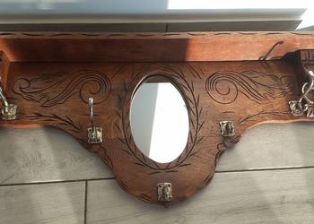 Wieszak drewniany z lustrem i półką wiszący Secesyjny Przedpokój (667)