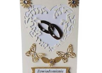 Zawiadomienia Ślub Obrączki W Sercu Koronka C6 Złoto - Ecri