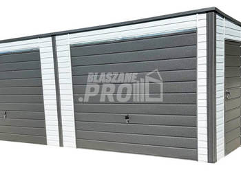 Garaż blaszany 7×6 m – 2x brama uchylna – drzwi – jasny srebrny GP772