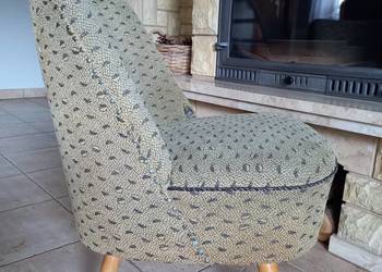 Stary fotel muszelka na sprężynach patyczak PRL vintage