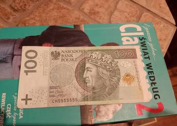 Banknot stuzłotowy CH5555555 w całkiem dobrym stanie