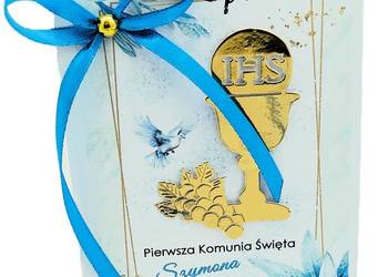 I Komunia Św., ZAPROSZENIA TURKUSOWE I OZDOBIONĄ KOPERTĄ. FB emilcia22 (Y)