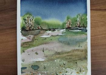 Akwarela Akwarelka Obraz pt: Granatowa Cisza 13,5 x 19 cm