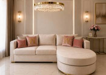 Narożnik PARIS Półokrągły Złoty Nowoczesny Glamour Welur Funkcja Spania