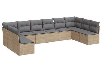 vidaXL 10-cz. zestaw mebli ogrodowych z poduszkami, beżowy(SKU:3218089)