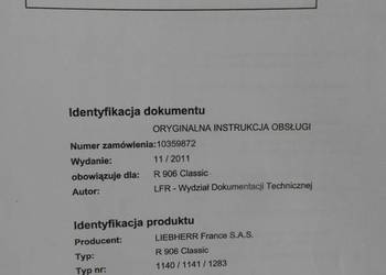dtr instrukcja obsługi koparka liebherr r906 classic i inne