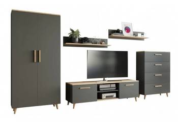 Elegancki Zestaw Nord 2 a komodą dąb artisan antracyt