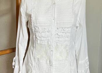 Nowa piękna biała bawełniana koszula Bodyright koronka vintage