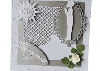 Zaproszenia Komunia Chłopiec W Ramce Koronkowej K4 Srebro – Biel