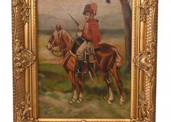 Wojciech Kossak - Ułan Na Koniu ze Strzelbą - Stary Polski Obraz Olejny