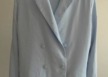 Marynarka Długa Modny Fason Oversize Błękitna Pastelowa Baby Blue Wiskoza M