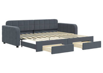 Sofa rozsuwana z szufladami ciemnoszara aksamit 90x200 cm WM-3196978