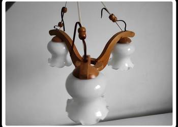Żyrandol lampa sufitowa 3 żarówki szkło i drewno