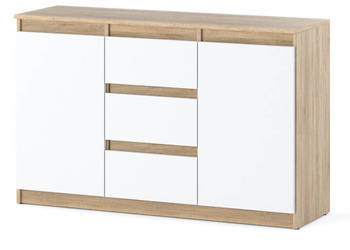 Komoda Do Salonu Sypialni 120cm Szafka Agnes 3 Szuflady Dąb Sonoma Biała
