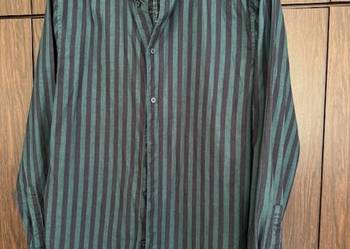 Koszula męska M w paski zielono-czarne H&M z kołnierzykiem