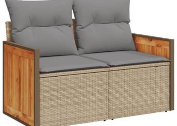 Sofa ogrodowa z poduszkami, 2-osobowa, beż, polirattan（SKU366111)