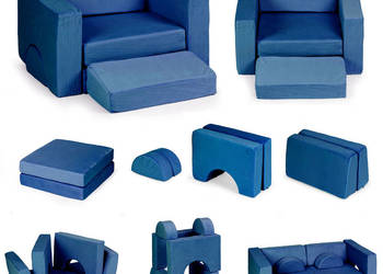 Fotel modułowy dla dzieci DIY 8 miękkich poduch składany - niebieski ECOTO…