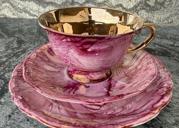 Marmurkowy zestaw śniadaniowy Karolina filiżanka vintage lata 70