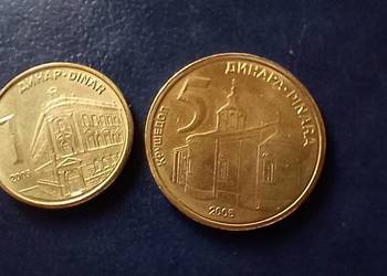 Stare monety 1 i 5 dinar 2005 Serbia