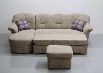 TŁD Narożnik z funkcją spania + pufa brązowy kolor rozkładana rogówka sofa
