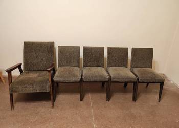 Zestaw fotel+krzesła z czasów PRL tapiecrowane