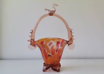 Stary kolorowy wazon koszyk szkło kolorowe design PRL 1970