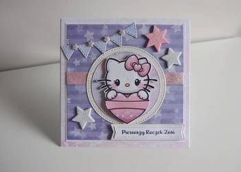 Kartka na urodziny roczek ręcznie robiona Hello Kitty Kartka na urodziny roczek ręcznie robiona Hello Kitty