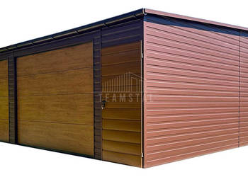 Garaż blaszany 8x6m 2x brama segmentowa drzwi dach rynna TS1121