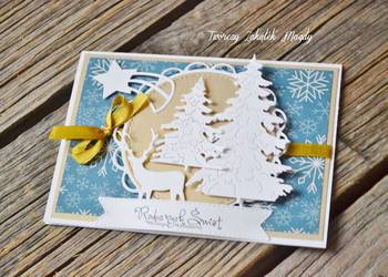 Kartka świąteczna Boże Narodzenie choinki ręcznie robiona