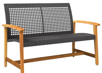 Ławka ogrodowa czarna 112 cm polirattan i drewno akacjowe WM-367598