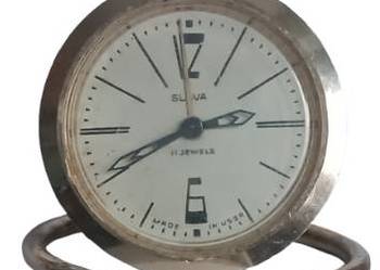 Zabytkowy budzik SLAVA ZSRR | radziecki zegar biurkowy 11 JEWELS